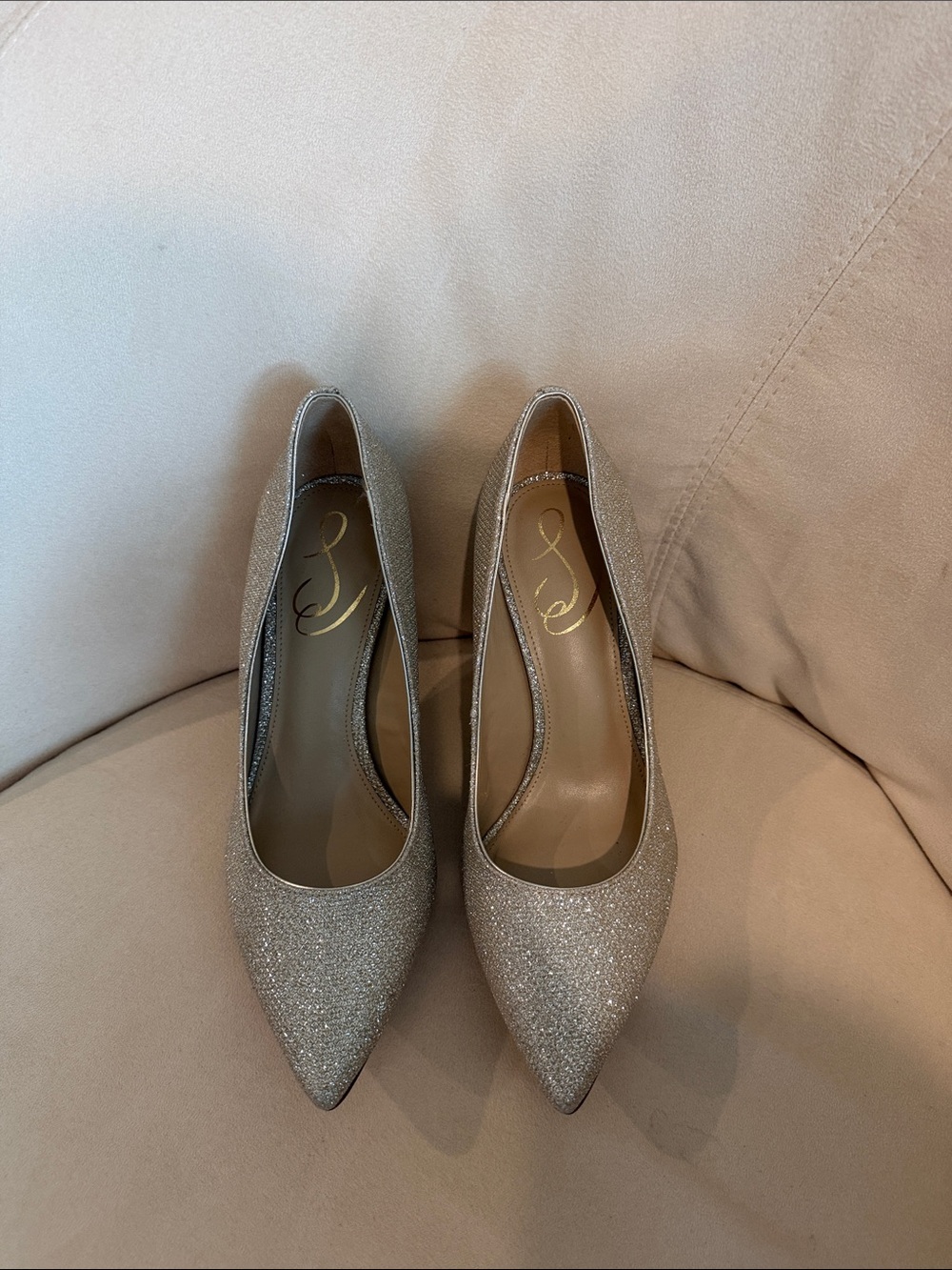 Sam Edelman Glitter Pointed-Toe Pumps in Champagne